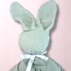Doudou lapin gaze de coton personnalisé rose vert d'eau