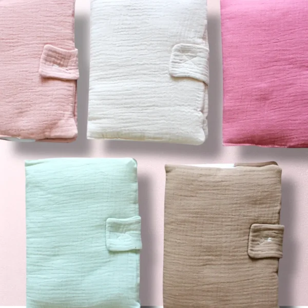 Protège carnet de santé gaze de coton personnalisé pour cadeau naissance bébé, plusieurs coloris