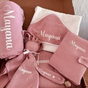 Coffret Naissance Complet Personnalisable – 6 pièces en Gaze de Coton